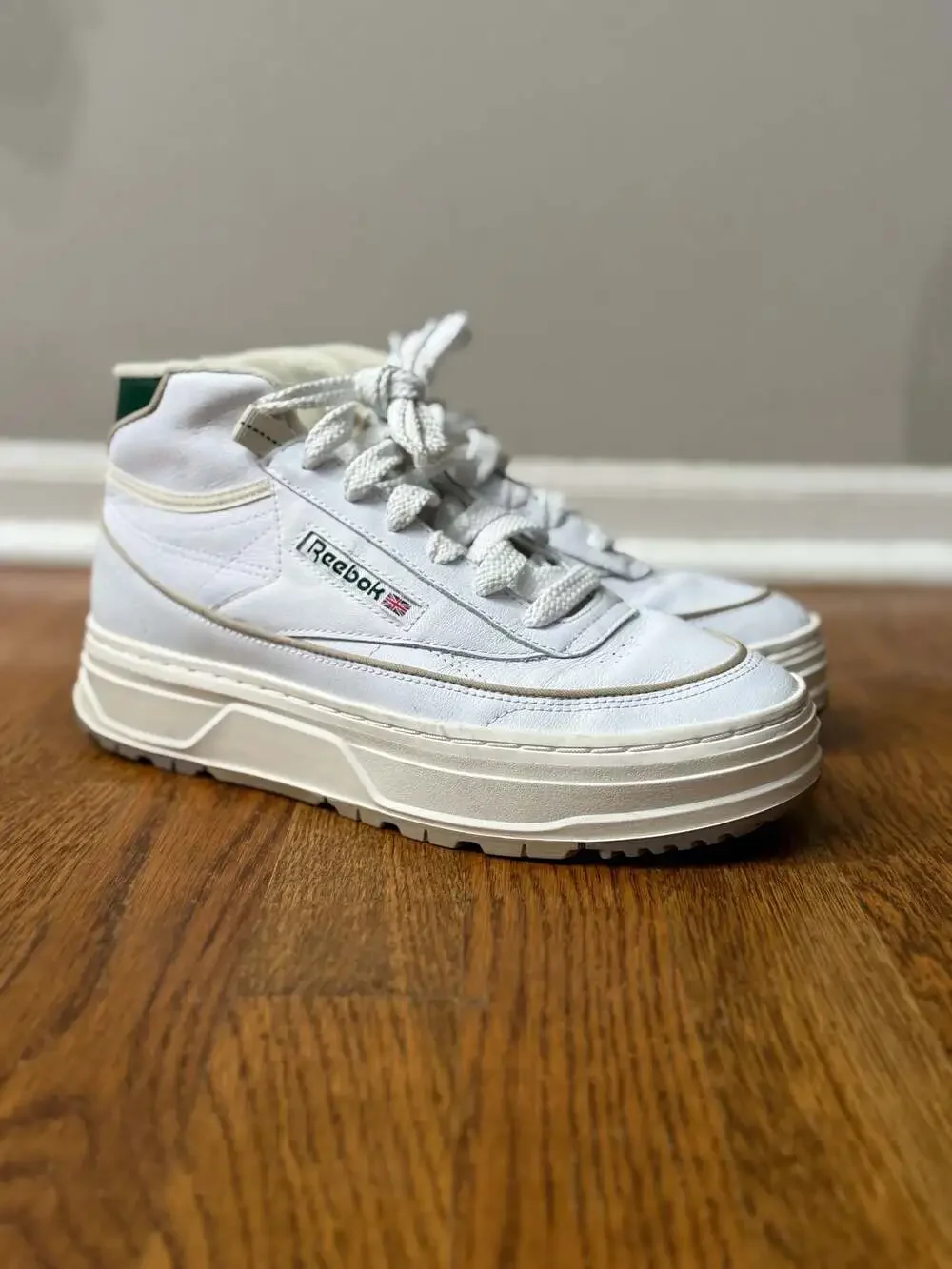 Reebok Women's Club C Geo Mid 'White Dark Green' Platform Sneakers